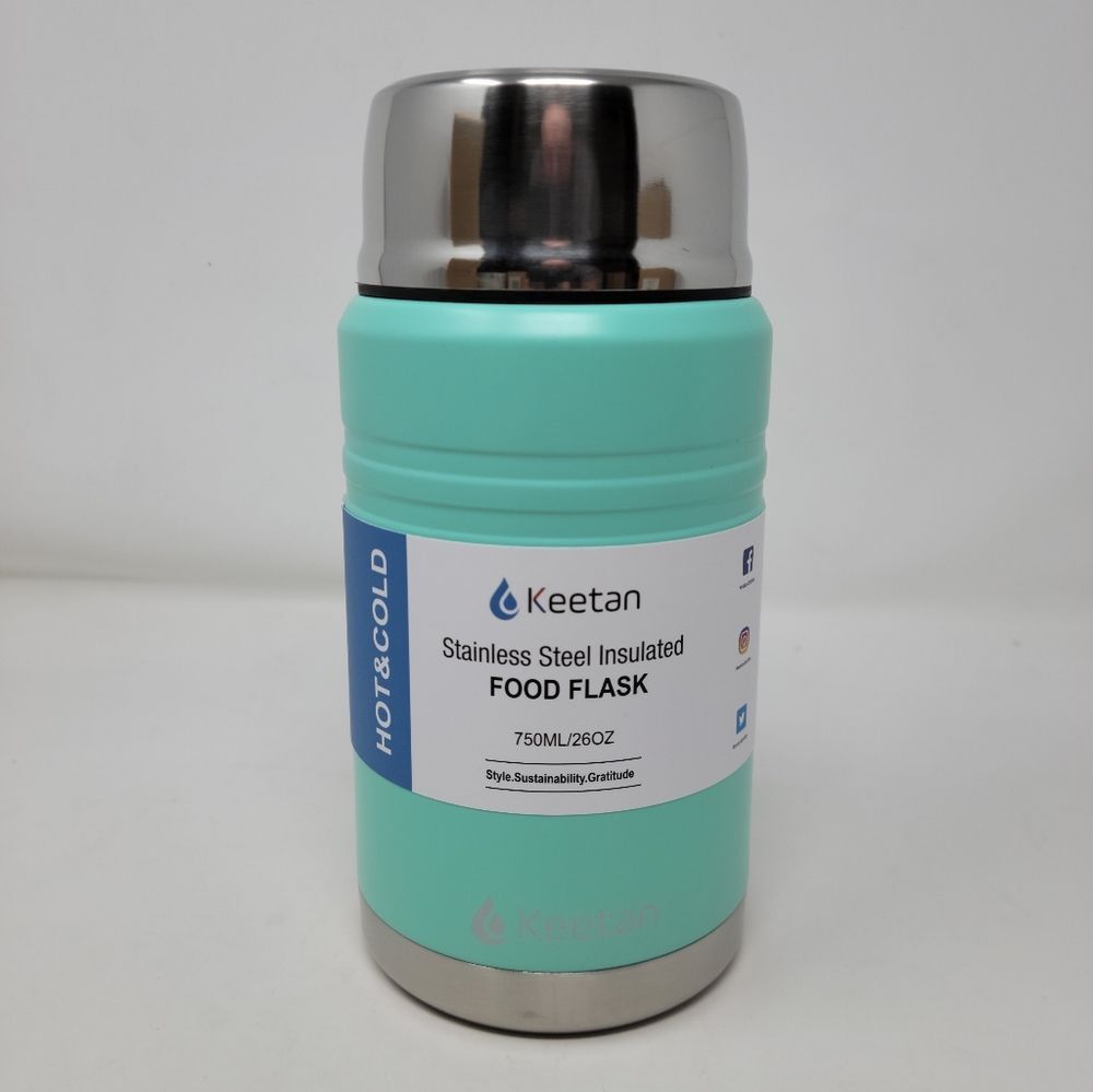 Keetan Vacuum Insulated Food Flask With Spoon Stainless Steel/Green 750ml New